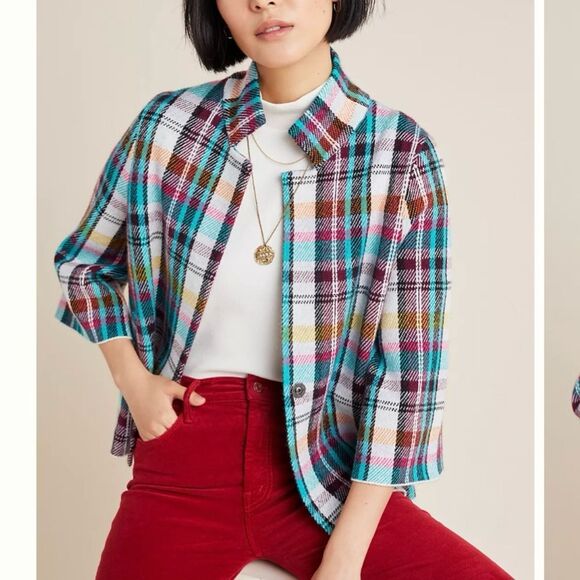 Anthropologie Rosetta Cropped Plaid Jacket Size S - Picture 1 of 13